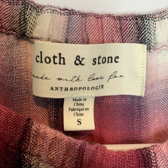 Cloth & Stone for Anthropologie Glacier Plaid Blouse Balloon Sleeves Berry Pink - Picture 3 of 5